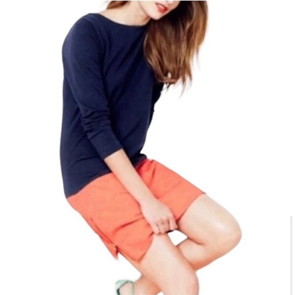 J.Crew Women’s Maritime Colorblock Sheath Dress Long Sleeve Orange Navy Two Tone - Picture 3 of 11